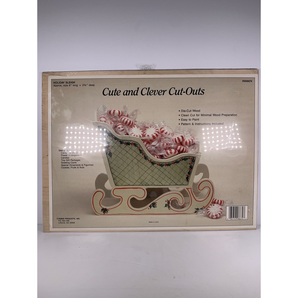 Vtg NOS Demis HOLIDAY SLEIGH Cute Clever Wood Cut Outs No 008674 Christmas